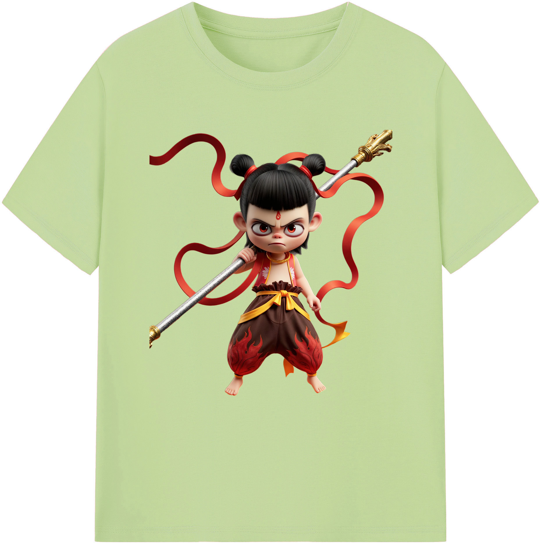 （画像用） Ne Zha 2 ナタ 魔童の大暴れ 綿100％半袖Tシャツ（フロントプリント）